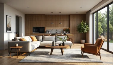 Nowoczesna zabudowa kuchenna dąb naturalny z oświetleniem LED