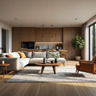 Nowoczesna zabudowa kuchenna dąb naturalny z oświetleniem LED