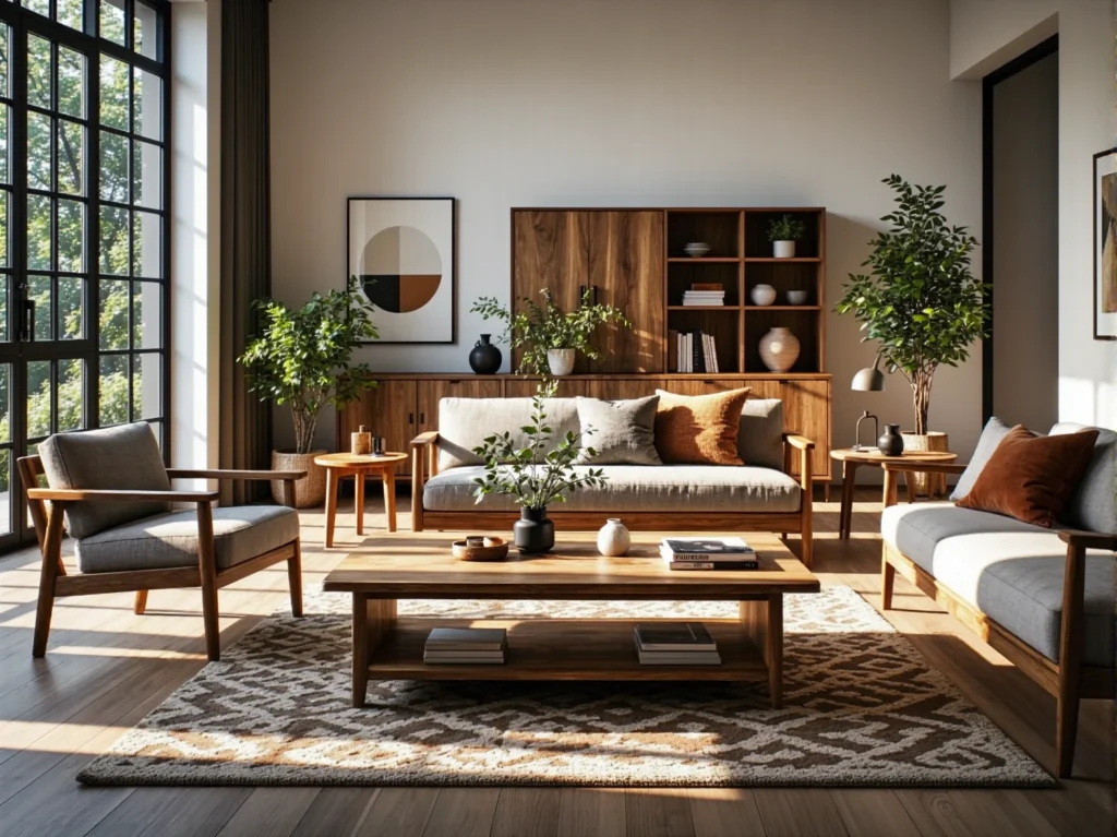 Zestaw mebli z litego drewna orzechowego z regałem i komodą