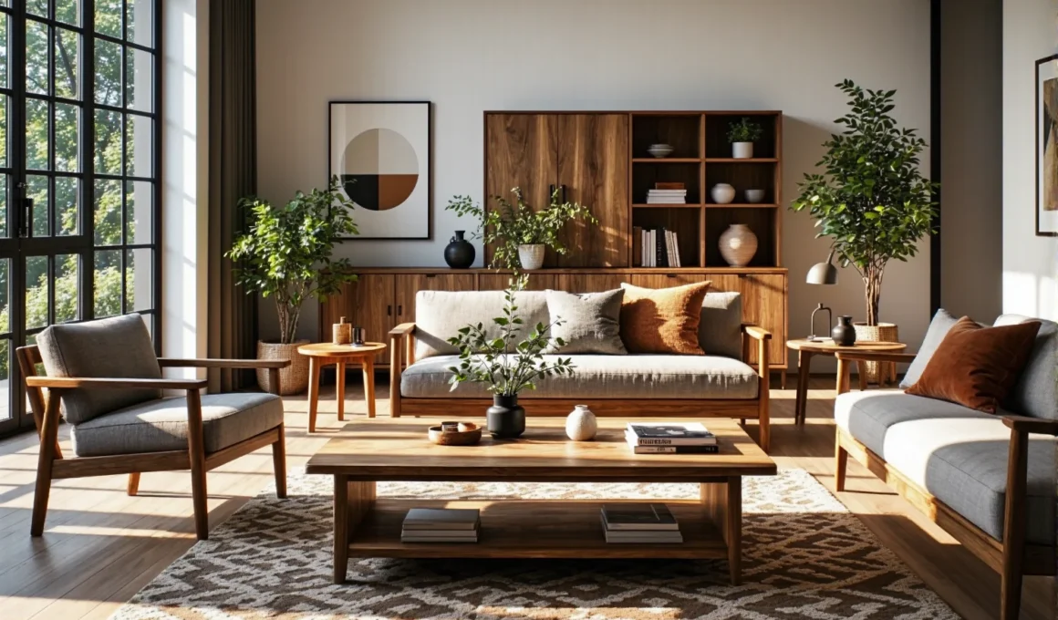 Zestaw mebli z litego drewna orzechowego z regałem i komodą