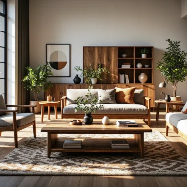 Zestaw mebli z litego drewna orzechowego z regałem i komodą