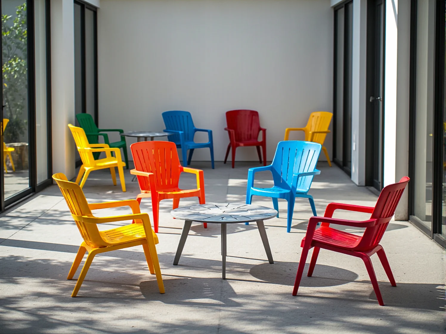 Rustykalny stolik wykonany z drewna z odzysku, podkreślający ekologiczny charakter tarasu Twojej restauracji.