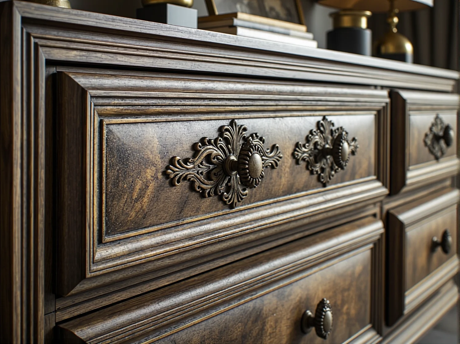 Nowoczesna aranżacja sypialni z luksusową komodą w ponadczasowym stylu.