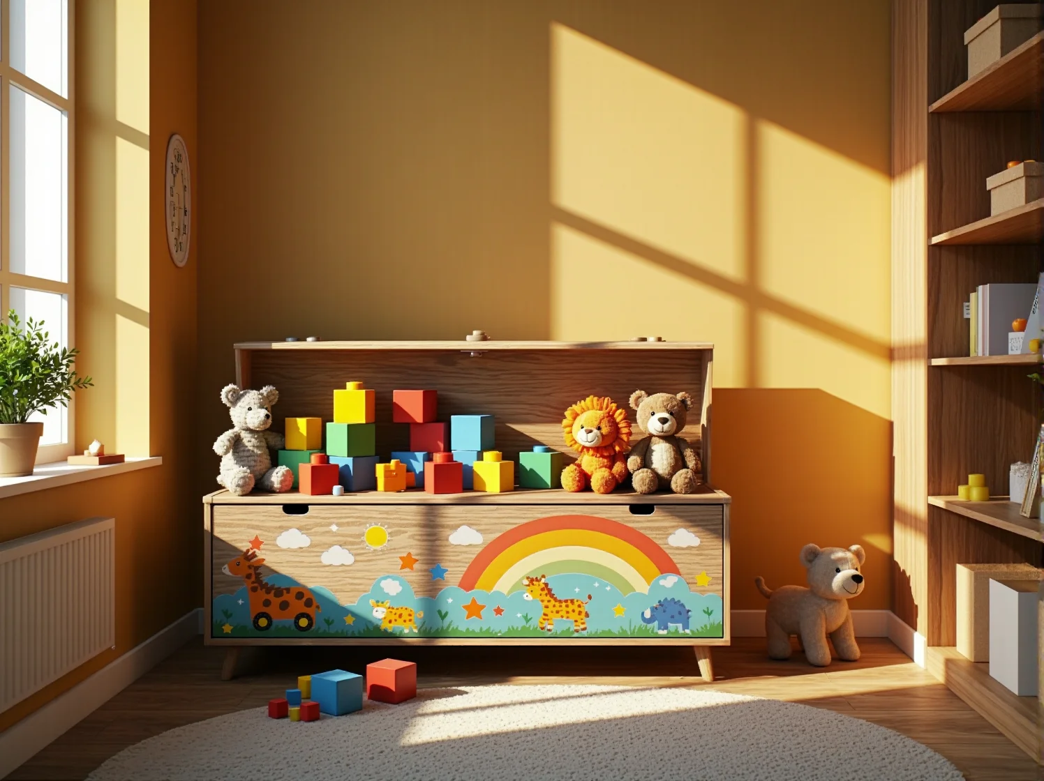 Pojemna biała szafa do pokoju dziecka z zaokrąglonymi krawędziami dla ochrony malucha.