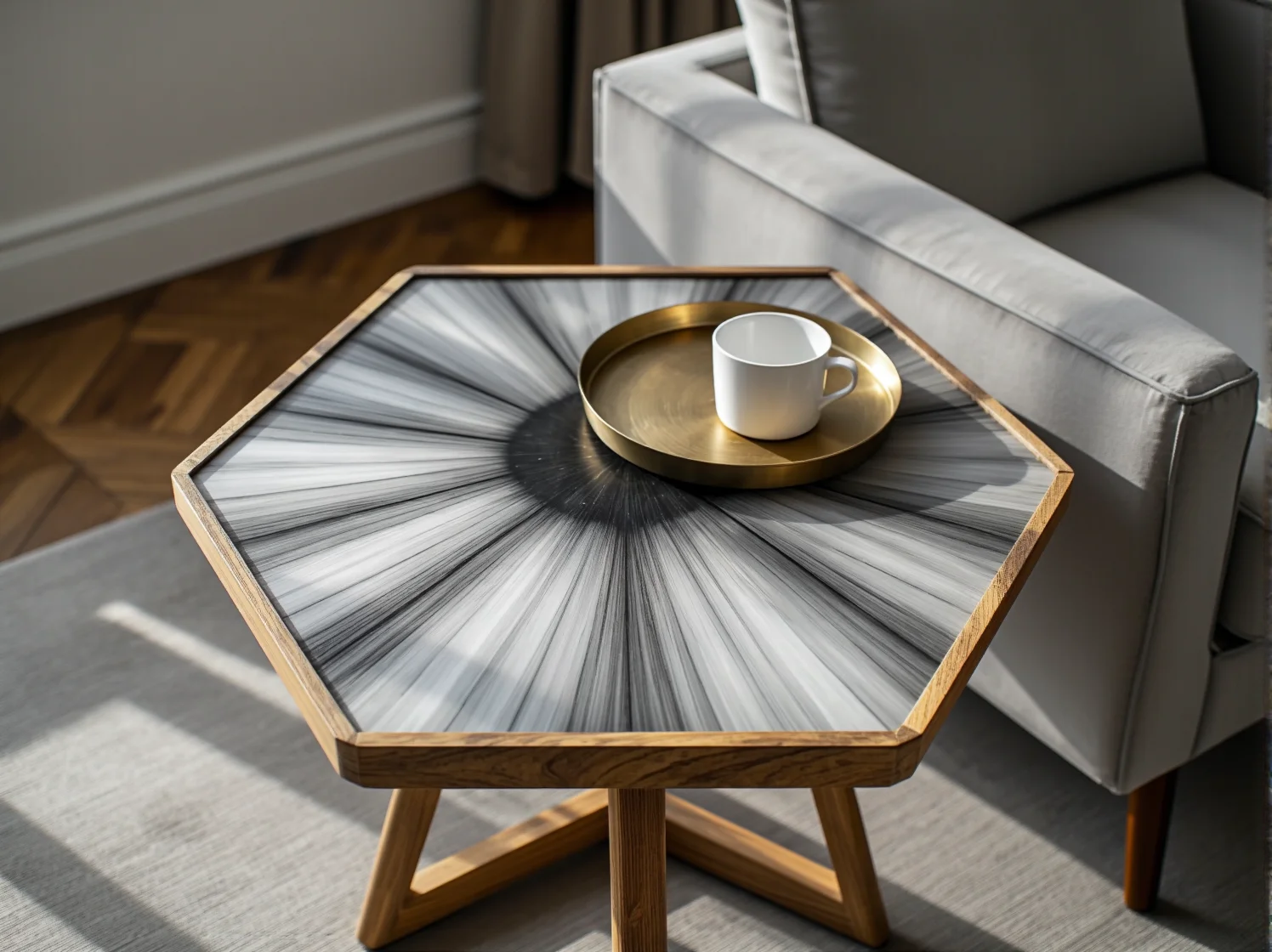 Nowoczesna szafka nocna z efektem ombre w sypialni – efekt końcowy renowacji mebli.