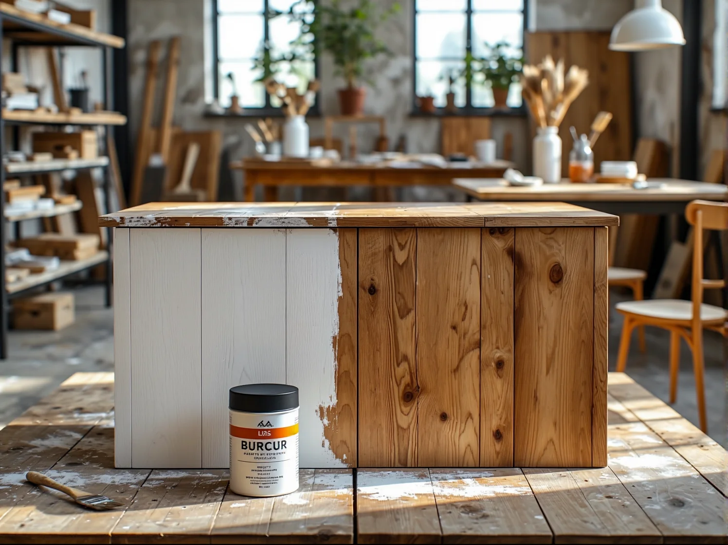 Osoba malująca lub lakierująca gotową szafkę nocną. Wykończenie mebla w ramach projektu DIY.