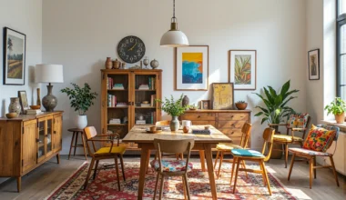 Drewniany stół jadalniany z krzesłami w stylu vintage