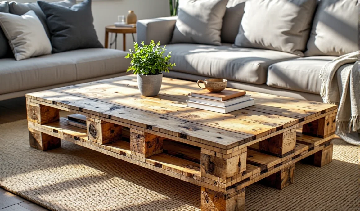 Stolik kawowy z palet drewno z odzysku w stylu rustykalnym