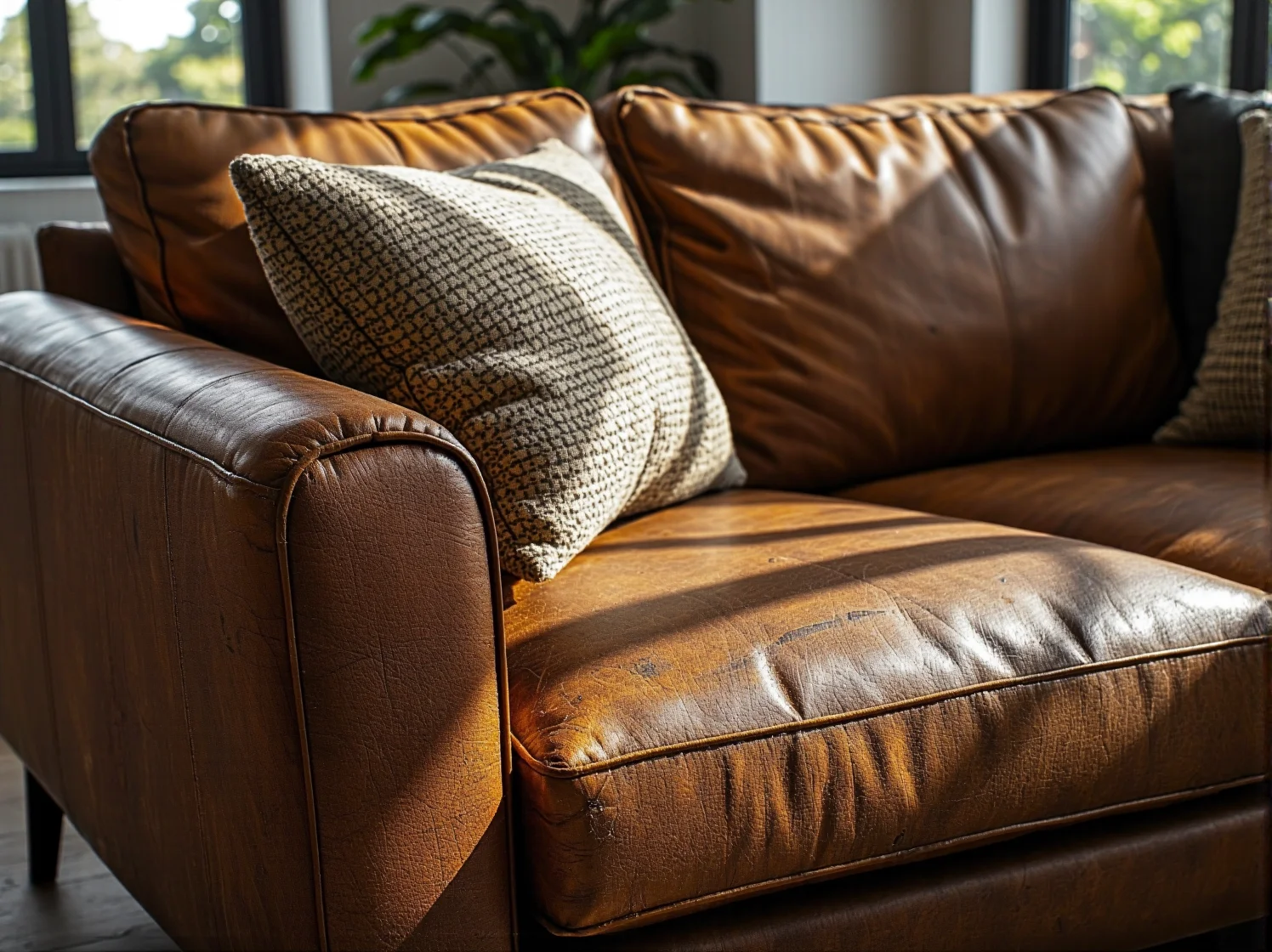 Wiszący fotel typu kokon z beżowymi poduszkami jako centralny punkt aranżacji boho.