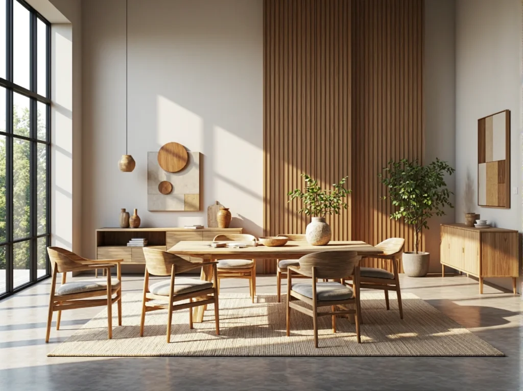 Drewniany stół jadalniany dąb z sześcioma krzesłami tapicerowanymi