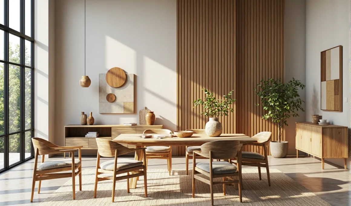 Drewniany stół jadalniany dąb z sześcioma krzesłami tapicerowanymi