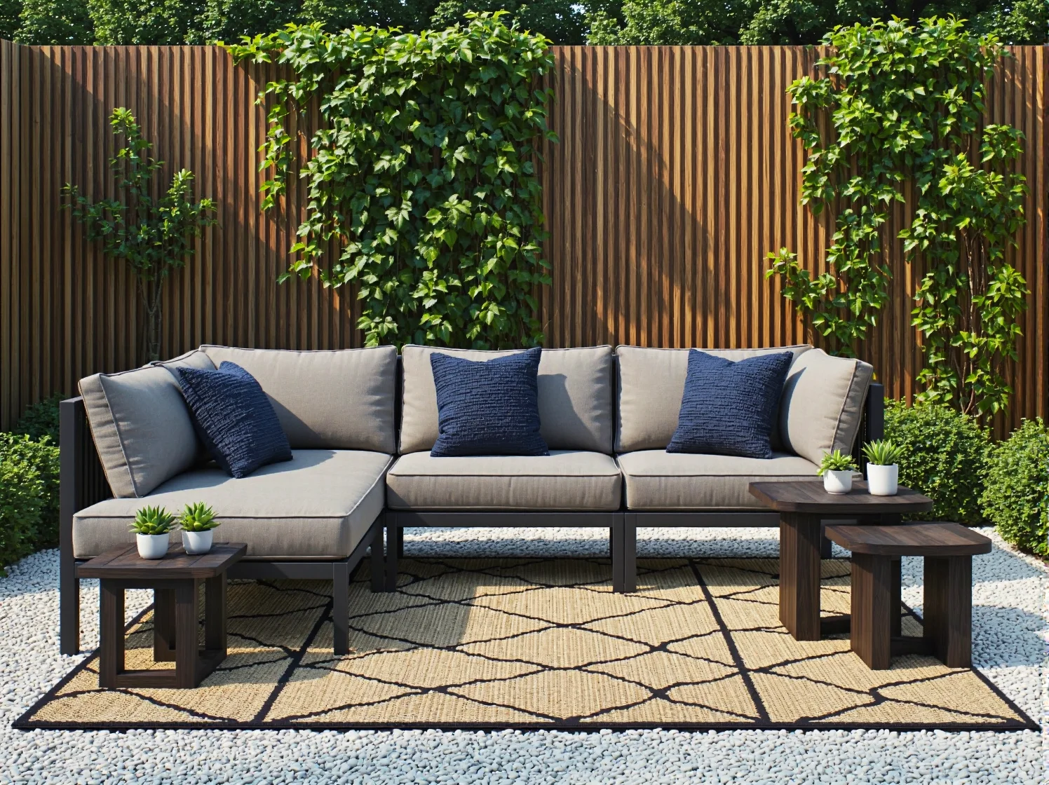 Wygodna sofa na taras z miękkimi poduszkami idealna do relaksu w ogrodzie.